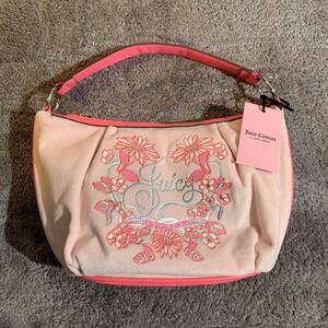 Juicy Couture Juicy In Bloom Hobo Bag Powder Blush Pink Velour Floral Y2K NWT
